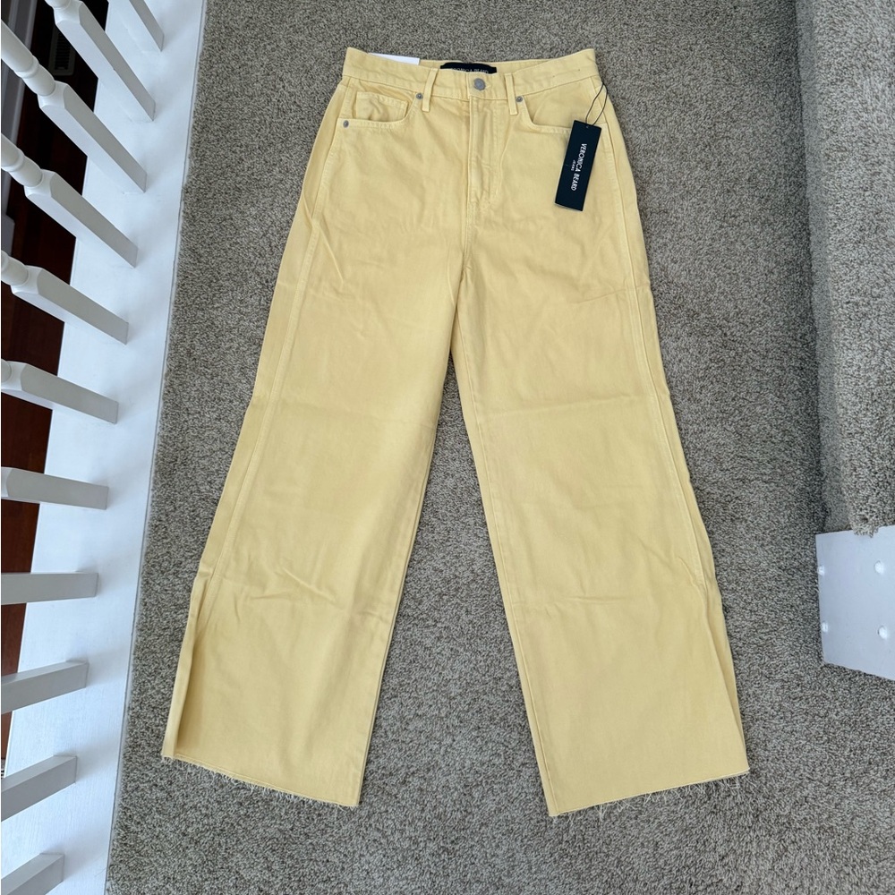 NWT Veronica Beard Taylor Wide Leg High Rise Jeans Size 27 Butter Yellow - Picture 2 of 3